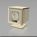 White Cube Shaped Electronic Appliance With Mesh Design And Circular Speaker 3d model