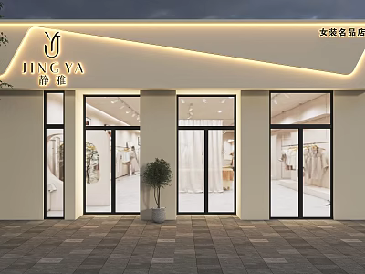 Elegant Modern Women's Clothing Storefront With Glass Windows And Designer Outfits 3d model