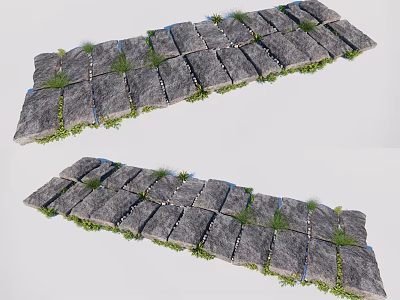 Natural Stepping Stone Path Design For Garden With Grass Between Slabs 3d model