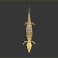 Detailed Yellow And Brown Patterned Lizard With Long Body On Black Background