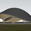 Garden Landscape Featuring Modern Wooden Pavilion Curved Roof Bamboo And Lush Green Plants