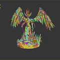 Phoenix Inspired Female Character With Red Feathered Wings Flame Headdress And Staff On Grass Base