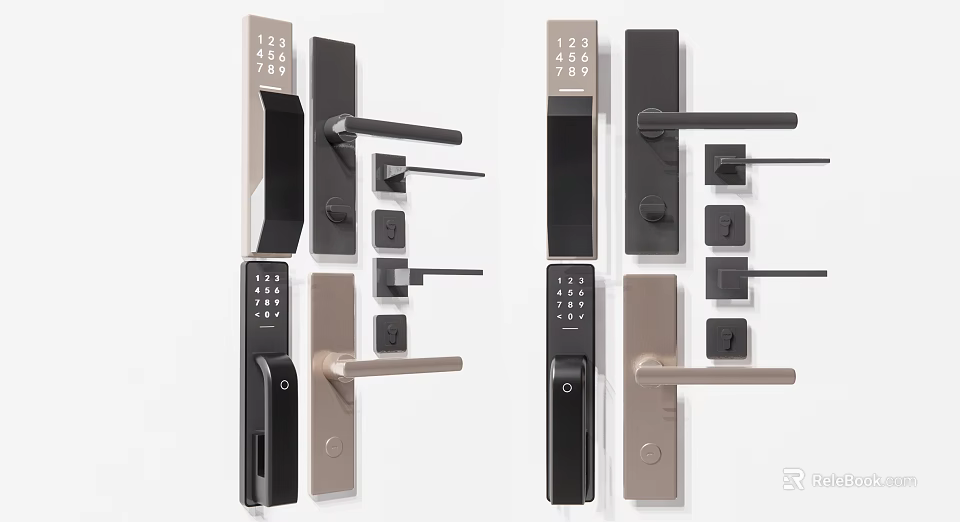 Modern Door Handles With Keypad And Various Designs For Home Security 3d model 