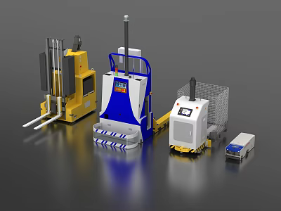 Industrial Equipment for Material Handling Including Forklift and Automated Logistics Units 3d model