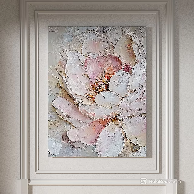 Textured Floral Painting With Pink And White Blooming Flower Hanging On Wall 3d model 