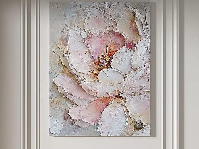 Textured Floral Painting With Pink And White Blooming Flower Hanging On Wall 3d model