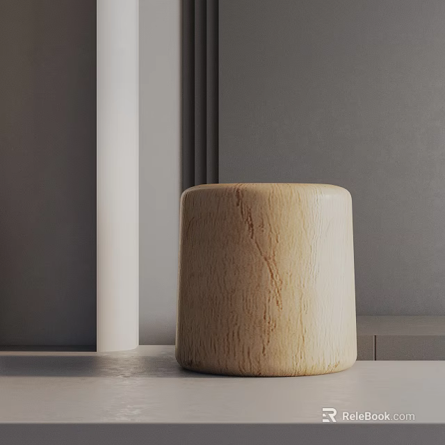 Light Wood Cylindrical Side Table With Natural Grain In Modern Minimalist Space 3d model 