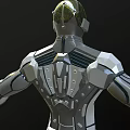 Futuristic Mechanical Armor Character With Silver Gray Robotic Design And Helmet