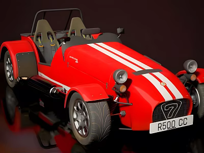 Stylish Red Vintage Roadster With White Stripes And Classic Design 3d model