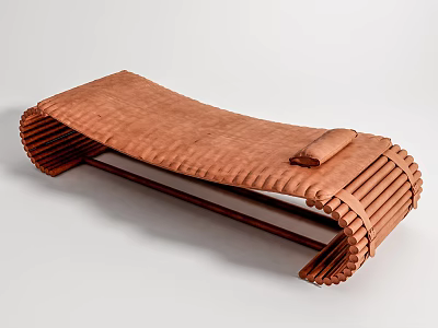 Brown Curved Footstool With Woven Edges And Small Leather Cushion Design 3d model