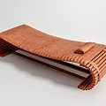 Brown Curved Footstool With Woven Edges And Small Leather Cushion Design