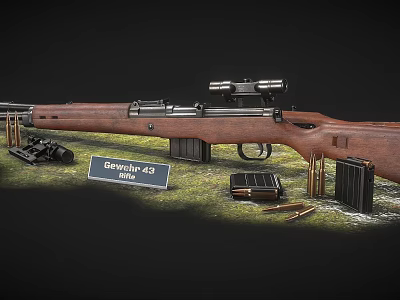 Gewehr 43 Rifle With Wooden Stock Mounted Scope Magazines And Bullets 3d model