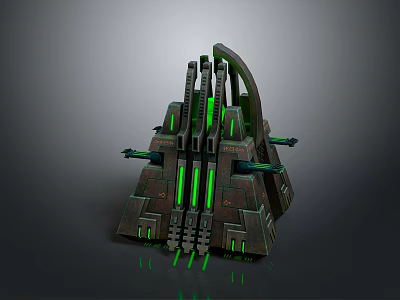 Futuristic Sci Fi Landscape With Intricate Mechanical Structures And Green Glowing Lines 3d model