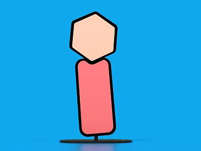 Abstract Human Figure Icon With Pink Body Light Head Black Outline Black Base Blue Background 3d model