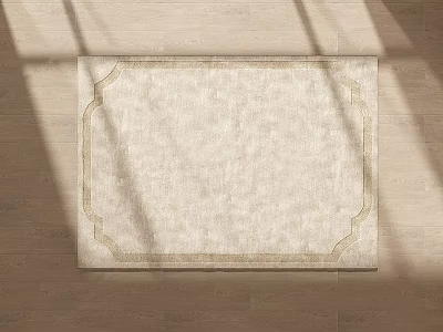 Square Beige Rug With Ornate Border On Wooden Floor And Sunlight Shadows 3d model