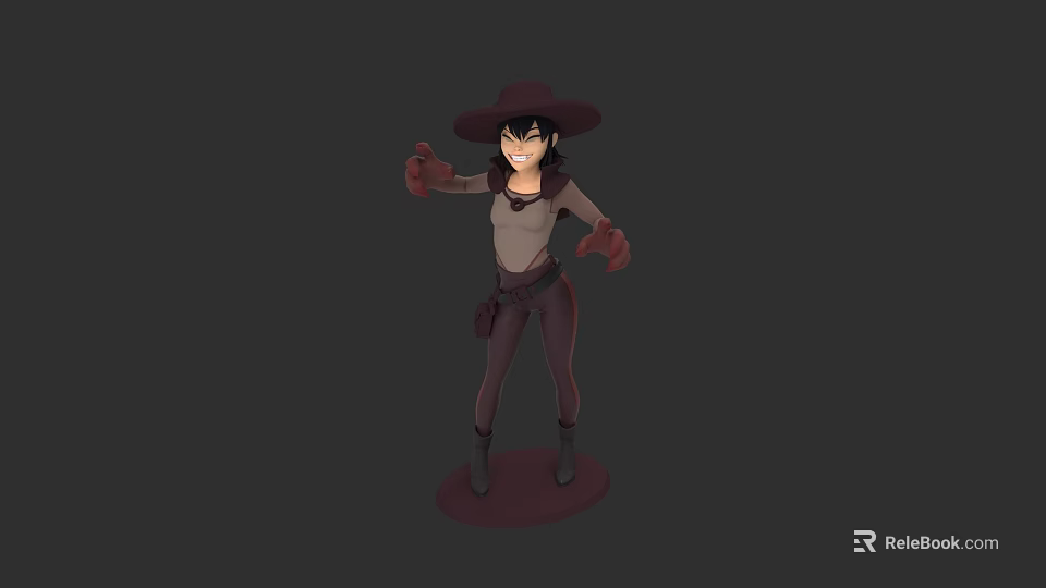 Game Movie Character Wearing Wide Brimmed Hat Gray Top And Red Gloves 3d model 