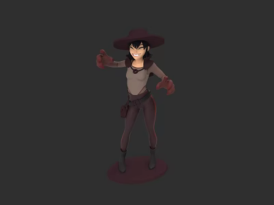 Game Movie Character Wearing Wide Brimmed Hat Gray Top And Red Gloves 3d model