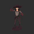 Game Movie Character Wearing Wide Brimmed Hat Gray Top And Red Gloves