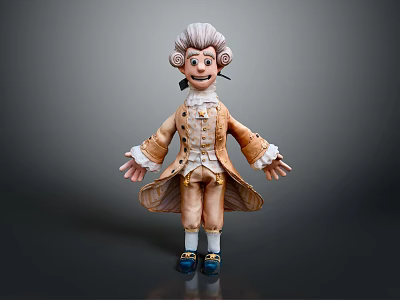 Curly Haired Character In Vintage Coat Vest Pants And Shoes With Open Arms Pose 3d model