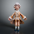 Curly Haired Character In Vintage Coat Vest Pants And Shoes With Open Arms Pose