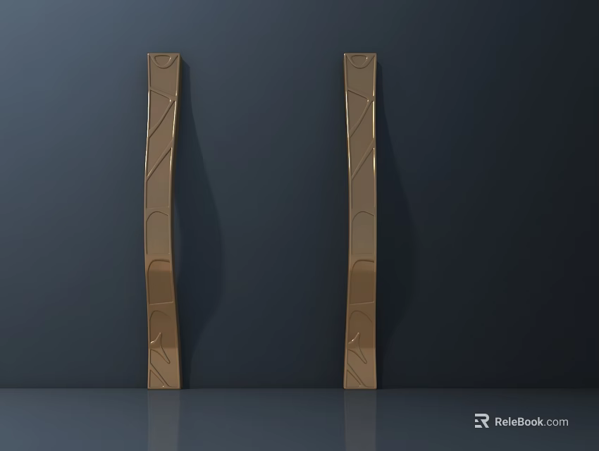 Golden Door Handles with Modern Sleek Design and Geometric Patterns on Dark Background 3d model 