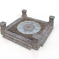 Square Stone Platform With Circular Decorative Center And Four Corner Pillars 3d model