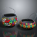 Handwoven Decorative Household Baskets With Colorful Geometric Patterns And Handles