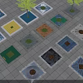 Colorful Square Tree Pits With Various Patterns And Trees On Paved Surface 3d model