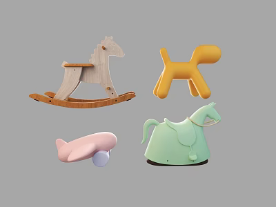 Colorful Building Blocks Set Including Rocking Horse Dog Airplane And Saddle Toys For Children 3d model