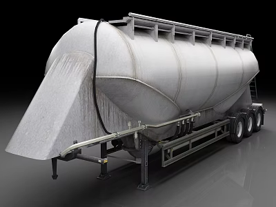Large Silver Metal Tanker Trailer With Multiple Wheels And Ladder Structure 3d model