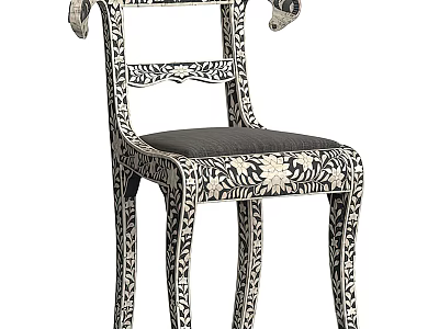 Stylish Leisure Chair With Black White Floral Pattern Carved Armrests And Padded Seat Design 3d model