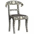 Stylish Leisure Chair With Black White Floral Pattern Carved Armrests And Padded Seat Design