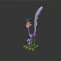 Animated Cartoon Bird Character With Long Blue Feather Hat And Shoes