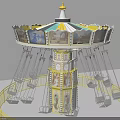 Amusement Park Swing Ride With Yellow Fence Decorative Top And Hanging Seats