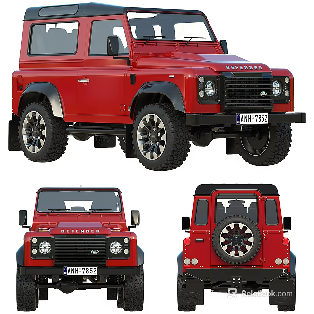 Red Land Rover Defender Off Road Car With Multiple Angles And Rugged Tires Design 3d model 
