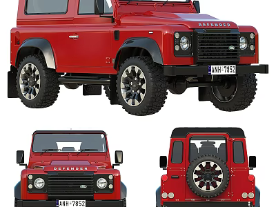 Red Land Rover Defender Off Road Car With Multiple Angles And Rugged Tires Design 3d model