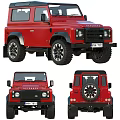 Red Land Rover Defender Off Road Car With Multiple Angles And Rugged Tires Design