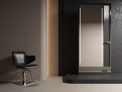 Modern Interior Design With Black Chair Mirror And Ambient Lighting Elements 3d model