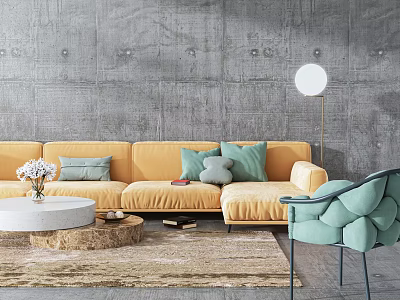 Modern living room double sofa combination 3d model