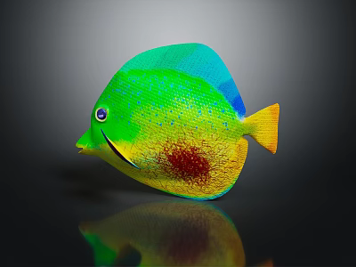 Vibrant Green Blue and Yellow Tropical Fish with Red Spots and Reflection 3d model