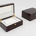 Wooden Jewelry Box Set With Brown Wood Grain Golden Clasp And White Lining