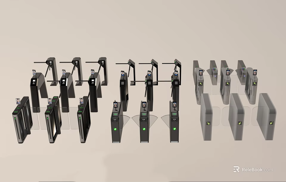 Different Security Turnstiles with Access Control Features and Design 3d model 