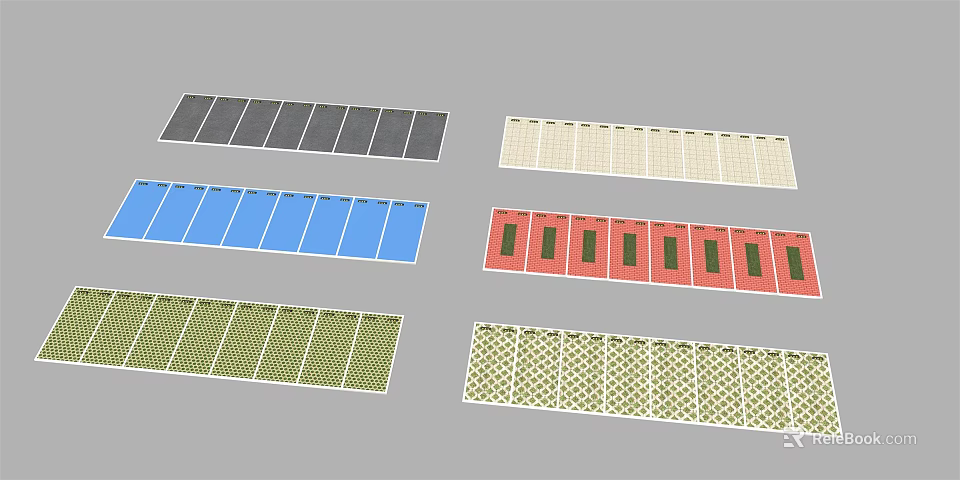 Parking Lot Surface Design Featuring Colorful Grid Patterns And Various Colors 3d model