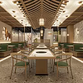 Traditional Hotpot Restaurant Interior With Wooden Beams Stone Walls And Condiment Station