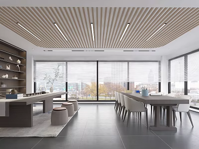 Modern Library Art Interior Design With Tables Chairs And Large Windows 3d model