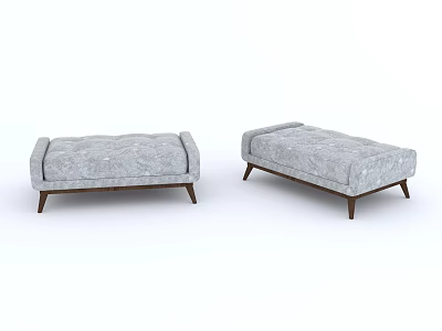 Gray Fabric Ottoman with Wooden Legs Modern Comfortable Stylish Interior Design 3d model