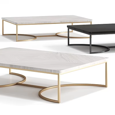 Modern Sleek Coffee Tables Featuring White Black Marble Top And Gold Black Metal Ring Legs 3d model