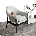 Light Colored Modern Leisure Chair With Black Wooden Legs Green Plant And Gray Rug