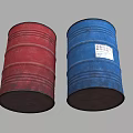 Two Red And Blue Storage Barrels With White Label For Home Use 3d model
