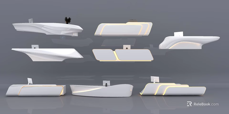 Modern White Reception Desk Designs With Sleek Surfaces And LED Lighting 3d model